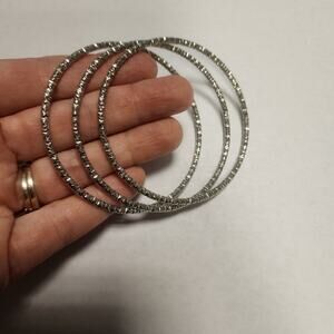 3 Silver Tone dainty Bangle bracelets light weight jb